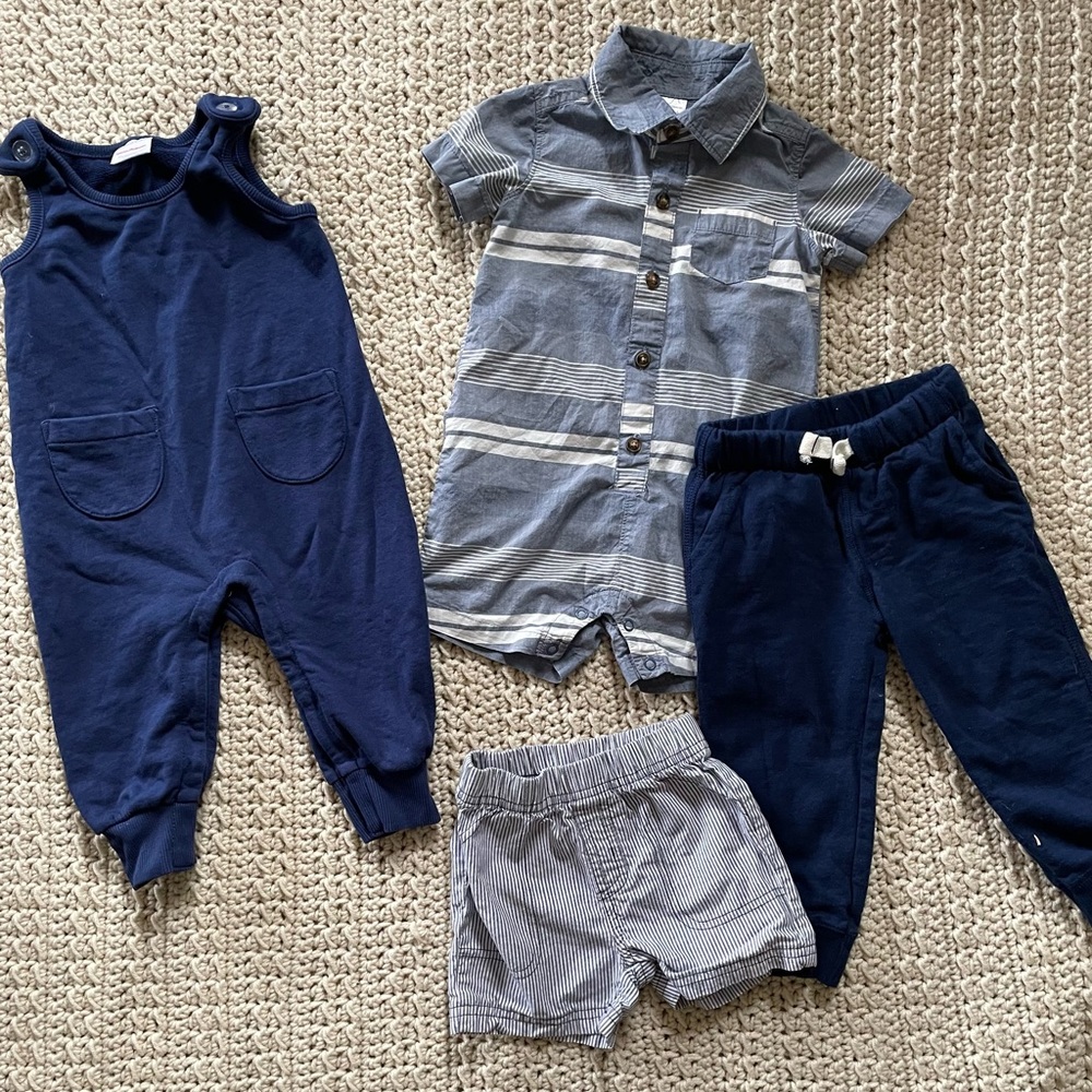 Baby boy 12-18M Hanna Andersson Overalls and Carter’s bundle